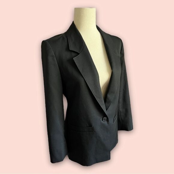 🟣 VINTAGE Pendleton 100% Virgin Wool Women’s Black Blazer size Small Petite - Picture 2 of 9